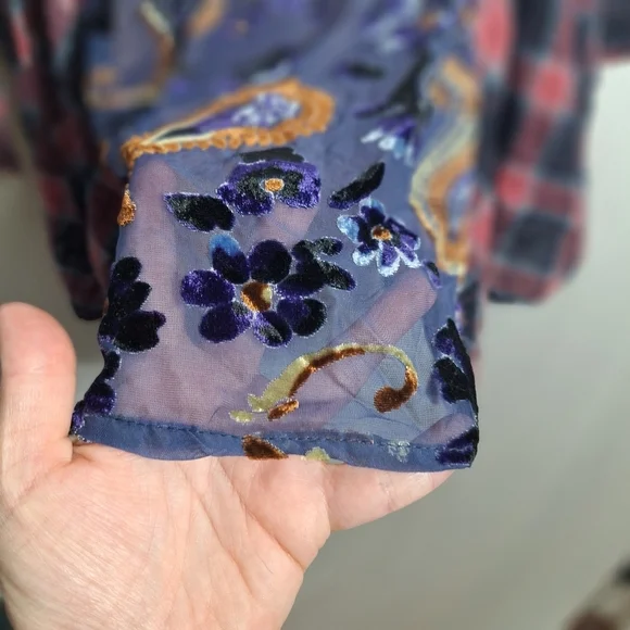 Soft Surroundings Plaid Tunic Top Burnout Velvet Paisley Forest Fairy Boho 2X - Picture 14 of 16